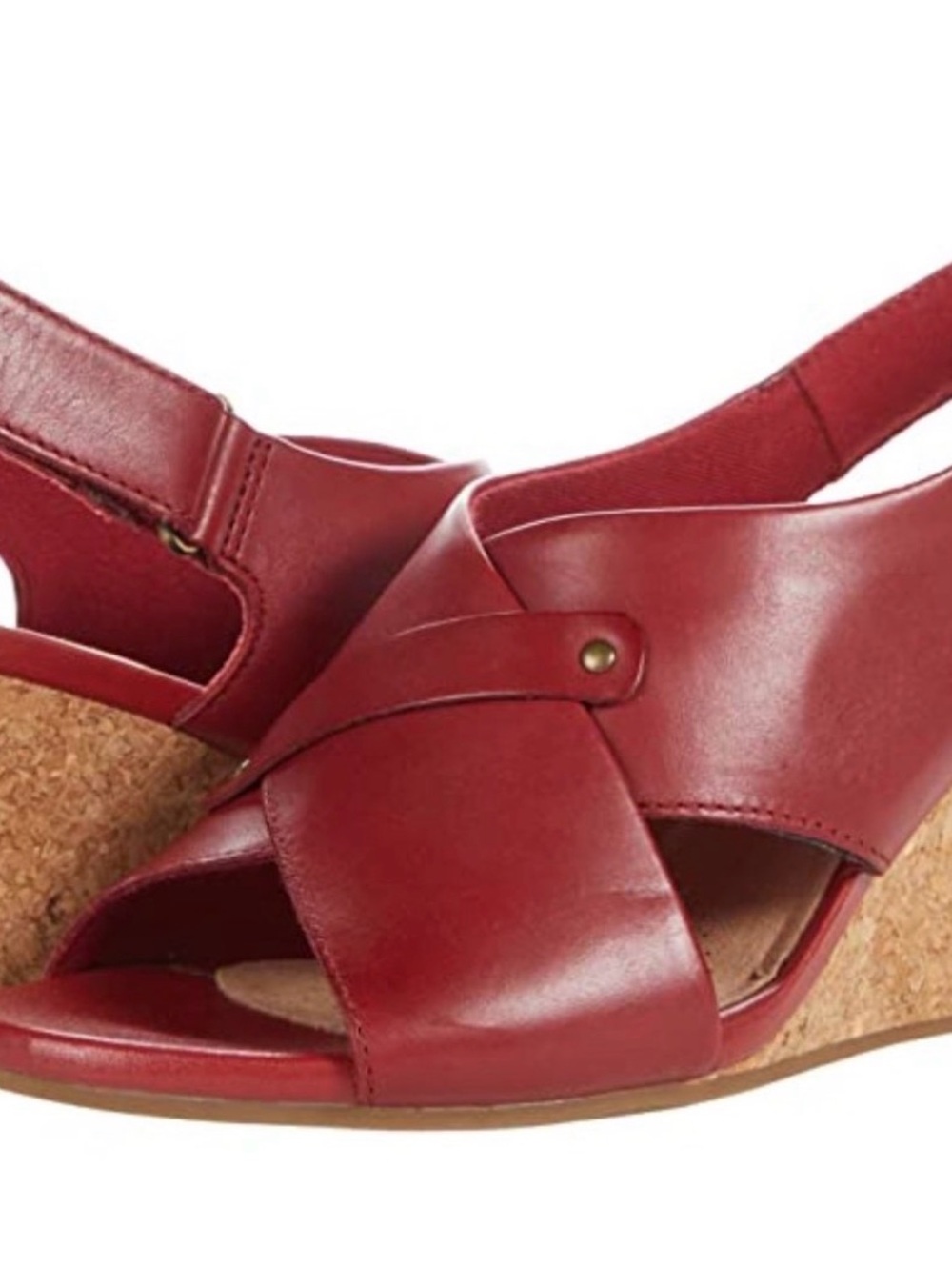 New nwot Clarks 9M MARGEE EVE Red Leather Wedge Heel Sandals